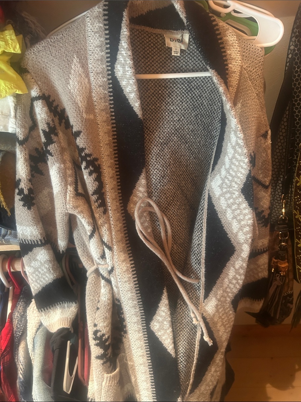 Cozy Aztec Open-Front Cardigan Sweater - Beige & Black-NWOT - Picture 3 of 7
